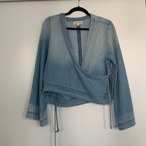 Denim cropped tie up shirt